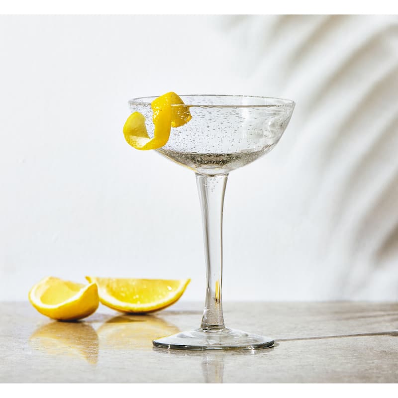 Bubble Glass Coupe Wine Glasses - Clear Drinkware, 7oz Capacity, Hand Wash Only, 6.5" H x 4.5" L x 4.5" W, Set of 2