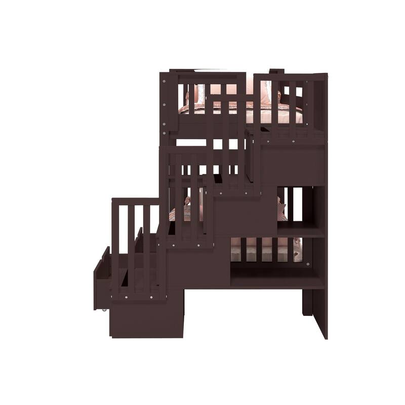 Taylor & Olive Trillium Tall Twin over Twin Stairway Bunk Bed, Drawers