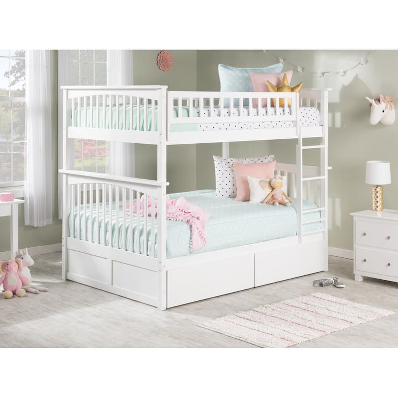 AFI Columbia Full over Full Size Bunk Bed with Bed Drawers and Charging Station in White - White - Full