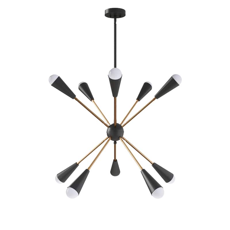 Modern Sputnik Black and Gold Linear Chandelier for Living Room Kitchen