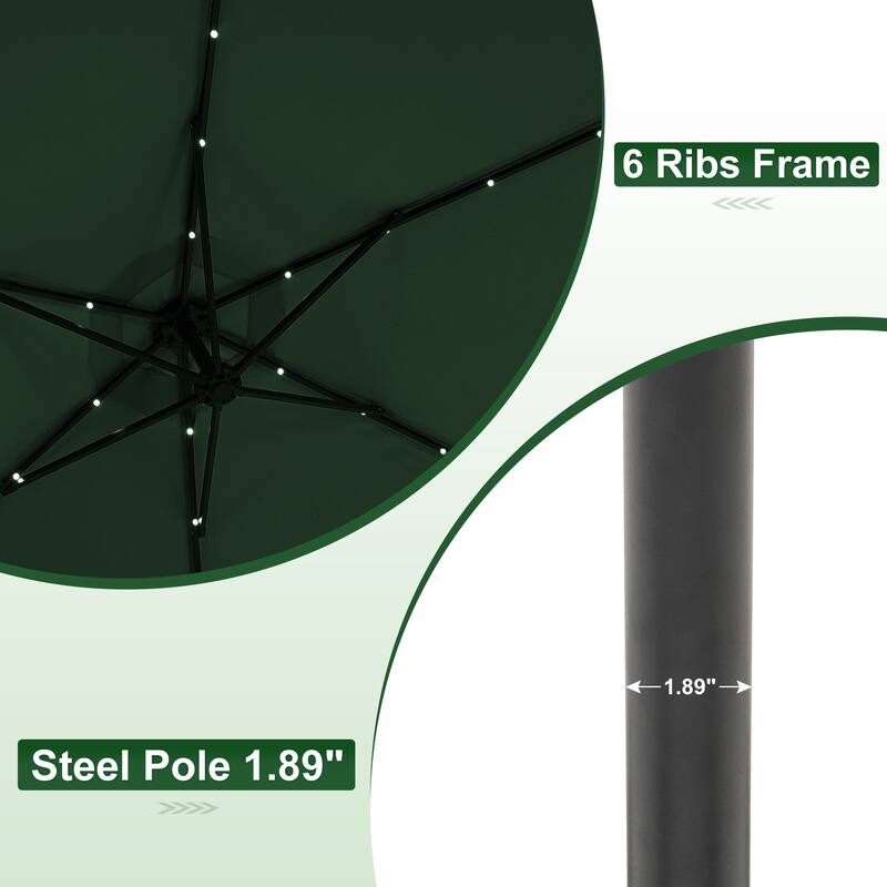Autlaycil 10ft Offset Hanging Market Patio Umbrella With Base&Solar Lights