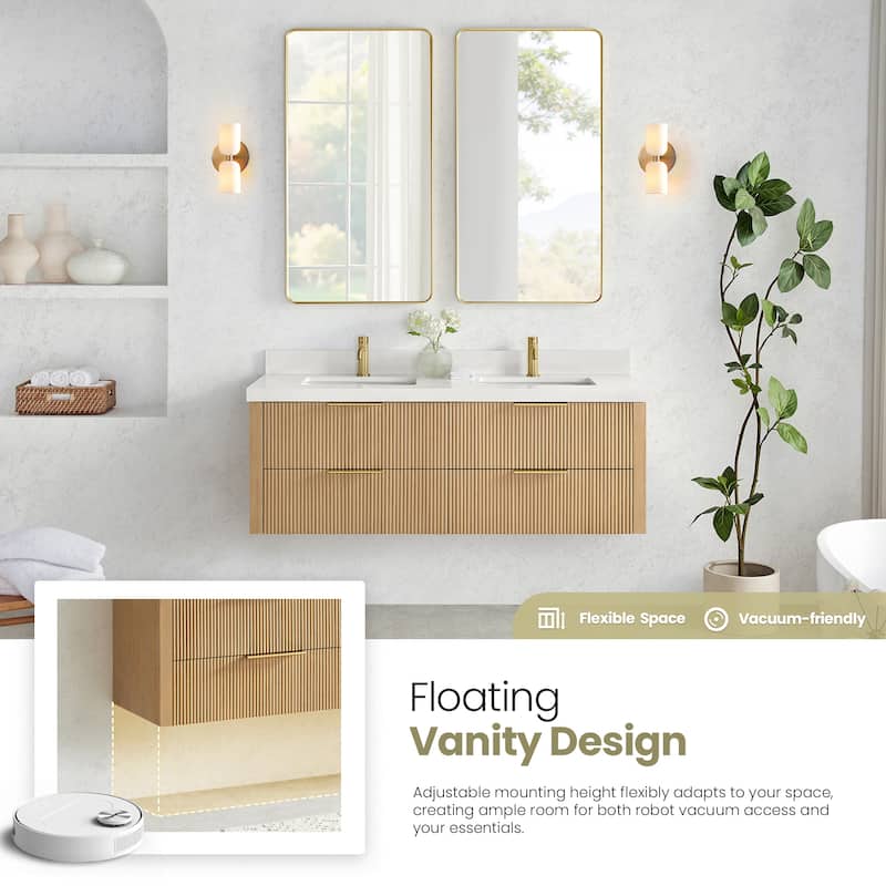 Barcelona Floating Bath Vanity with Quartz Stone Top without Mirror