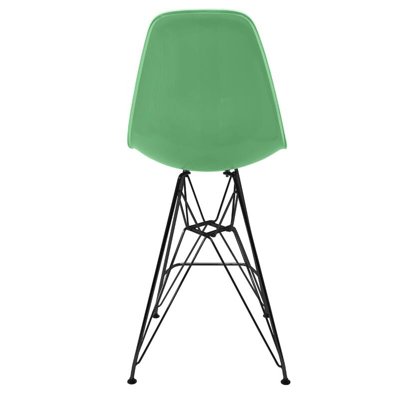 Cresco Acrylic Barstool in Brushed Black Steel Base with Ergonomic Seat, Footrest, & Floor Pads for Kitchen or Home Bar Set of 2