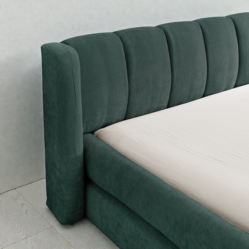 King Size Upholstered Platform Bed Frame with Chenille Fabric, Soft Headboard & Solid Grounded Design for Modern Bedrooms