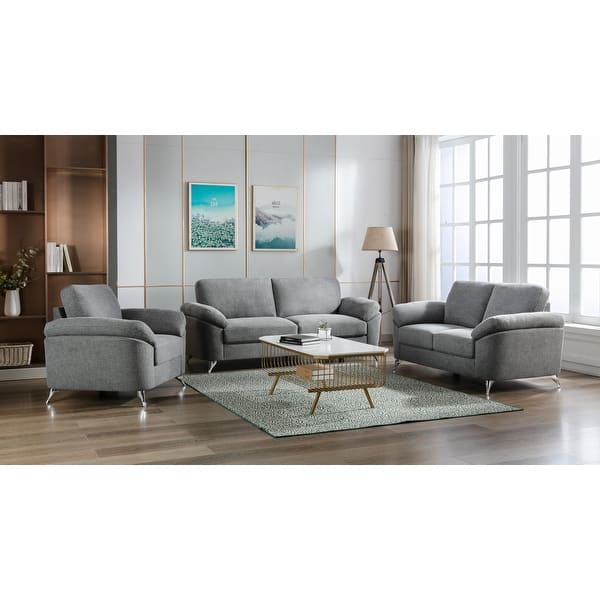 Villanelle Light Gray Linen Sofa Loveseat Chair Living Room Set - Bed ...