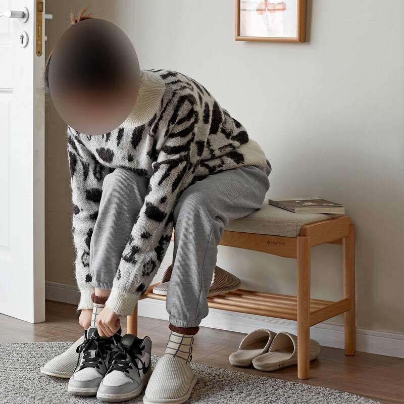 Modern Natural Solid Wood Shoe Bench with High Rebound Sponge Cushion