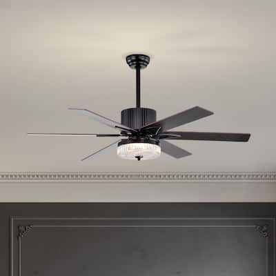 52 Inch Indoor Modern LED Ceiling Fan with Light and Remote Control, Reversible 6 Blades
