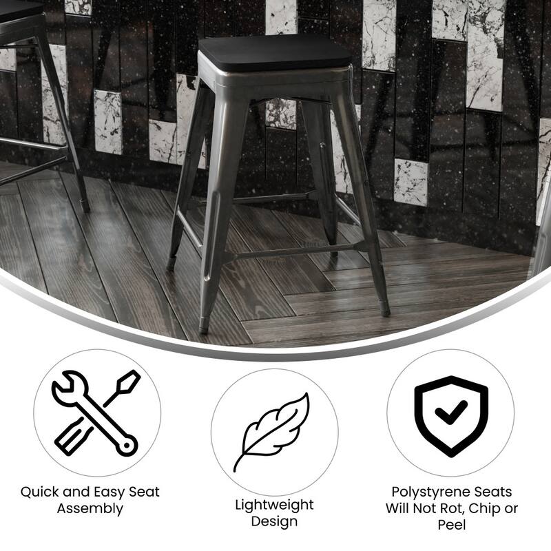 Indoor/Outdoor Backless Counter Stool with Poly Resin Seat