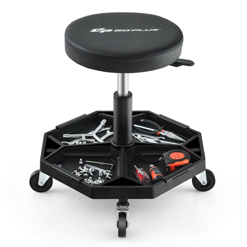 Costway Heavy-Duty Adjustable Height Rolling Stool with Tool Tray - See Details