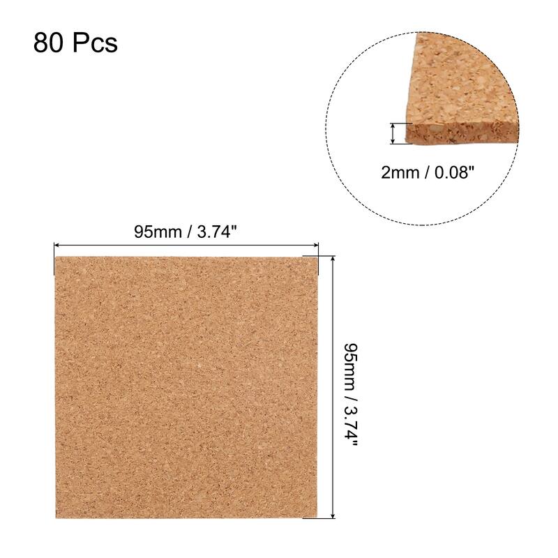 80pcs Self Adhesive Cork Coasters Cork Mats Cork, Square - Wood - 3.7"x 3.7"x 0.08"