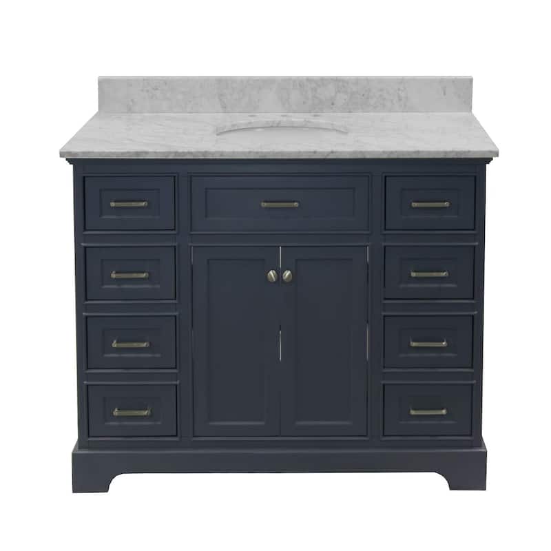 KitchenBathCollection Aria 48" Bathroom Vanity with Carrara Marble Top