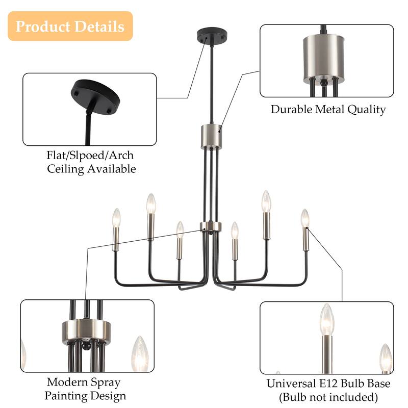 6-Light Candle Style Modern Chandelier for Dining Room