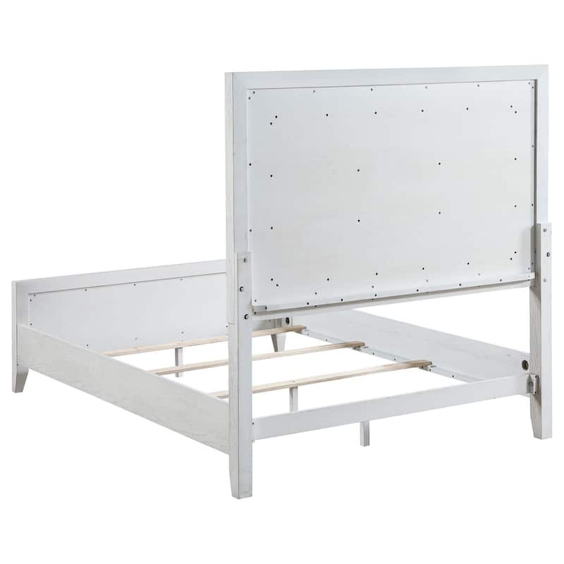 Leva King Bed, Upholstered LED Headboard, Modern White Acacia Wood
