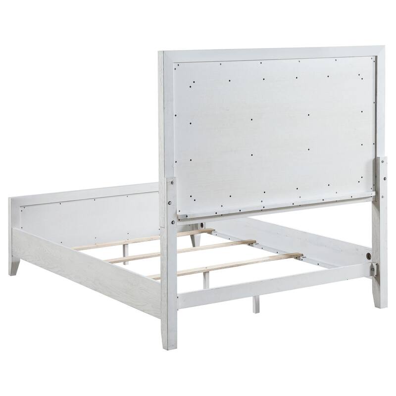 Leva Queen Bed, Upholstered LED Headboard, Modern White Acacia Wood