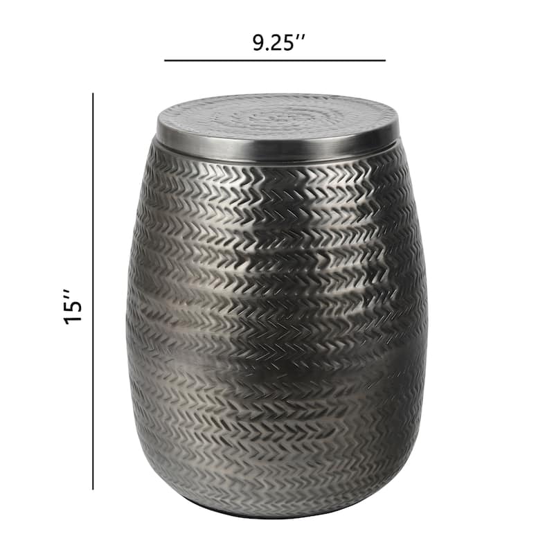happimess Jasper 15" Arrow-Hammered Metal Drum Storage Side Table with Lid
