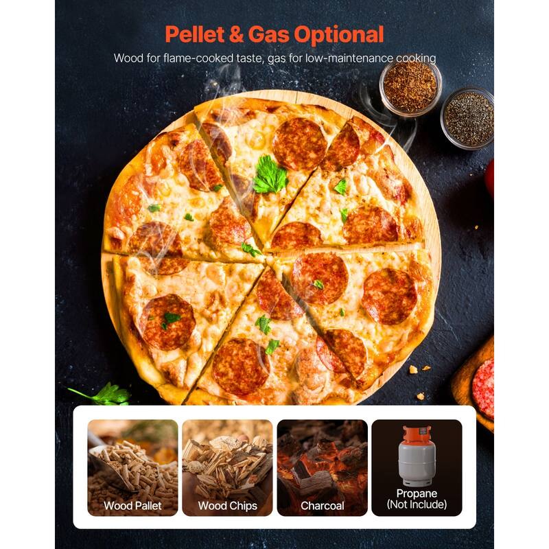 Silver Stainless Steel Dual Fuel Pizza Oven with Built-in Thermometer and Portable Design - 15.4 x 26 x 29.5 in