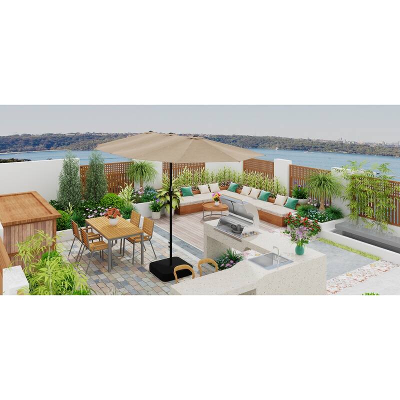 15 - foot Dual - sided Teal Outdoor Umbrella with LED: Durable Polyester Canopy, Sturdy Steel Frame