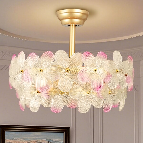 22 in. Indoor Gold Glass Flower Ceiling Fan with Light, Caged