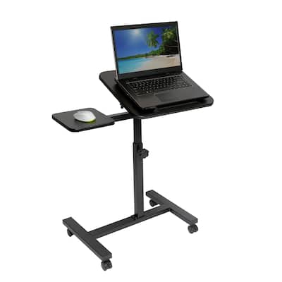 Seville Classics Height Adjustable Tilting Mobile Laptop Desk Cart with Mouse Pad Table, Black