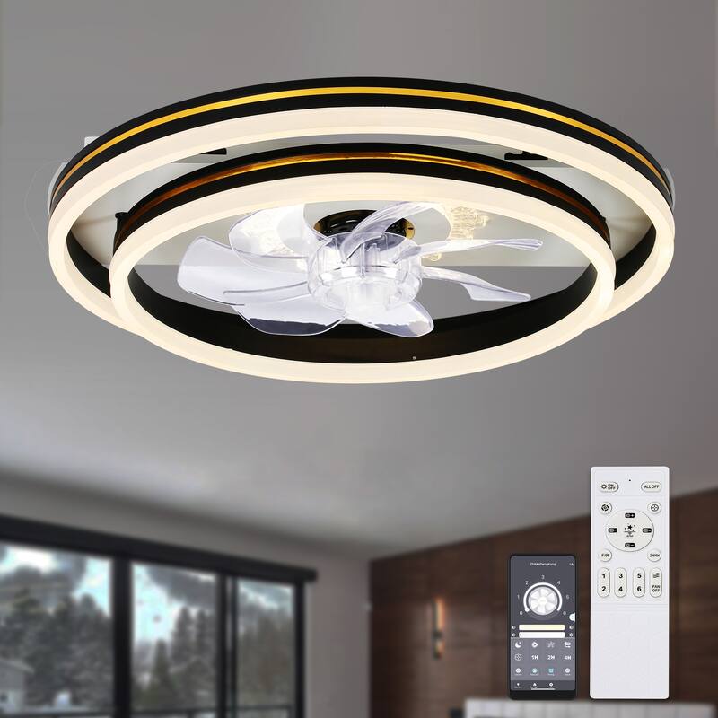 Cusp Barn 20'' Low Profile Dual LED Ceiling Fan with Lights and Smart APP Remote Control Flush Mount Fully Dimmable Lighting