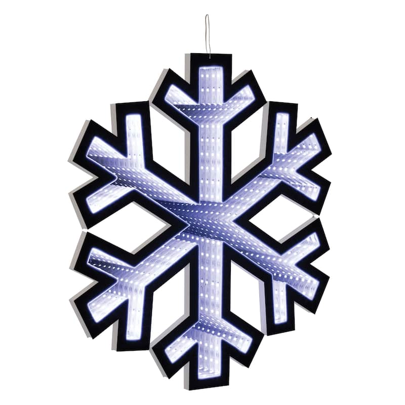 White Acrylic Plastic Snowflake with Infinity Light Effect for Holiday Decor - 14.25” x 0.5” x 15.75” (L x W x H) - White