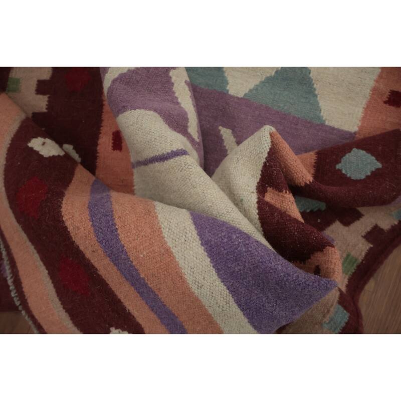 Hand Woven Oriental 100% Wool Carpet Southwestern Tribal Multi-Colored Kilim Runner Rug - 9' 10'' X 3' 2''