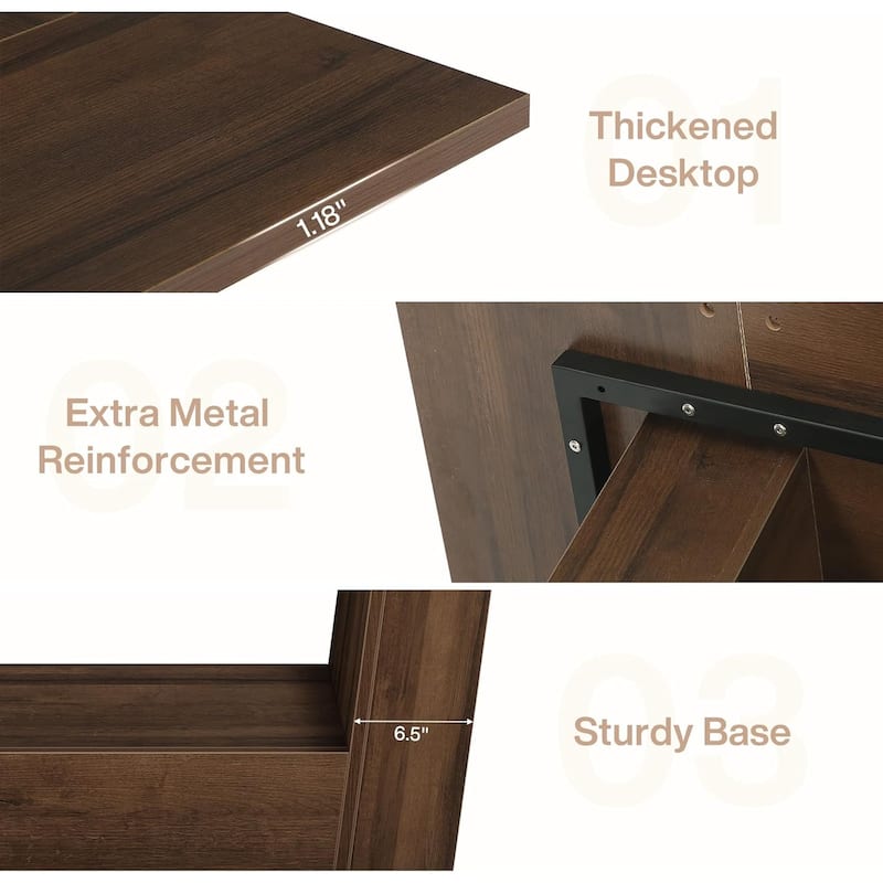 63 Inches Brown Engineered Wood Executive Office Desk, Large Modern Computer Desk with Robust Base for Home Office