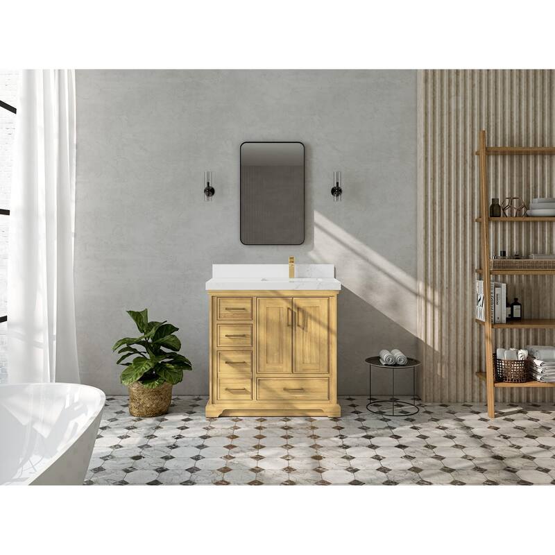 Willow Collections 36 in. W x 22 in. D Charlotte Teak Right Offset Sink Bathroom Solid Teak Vanity with Countertop