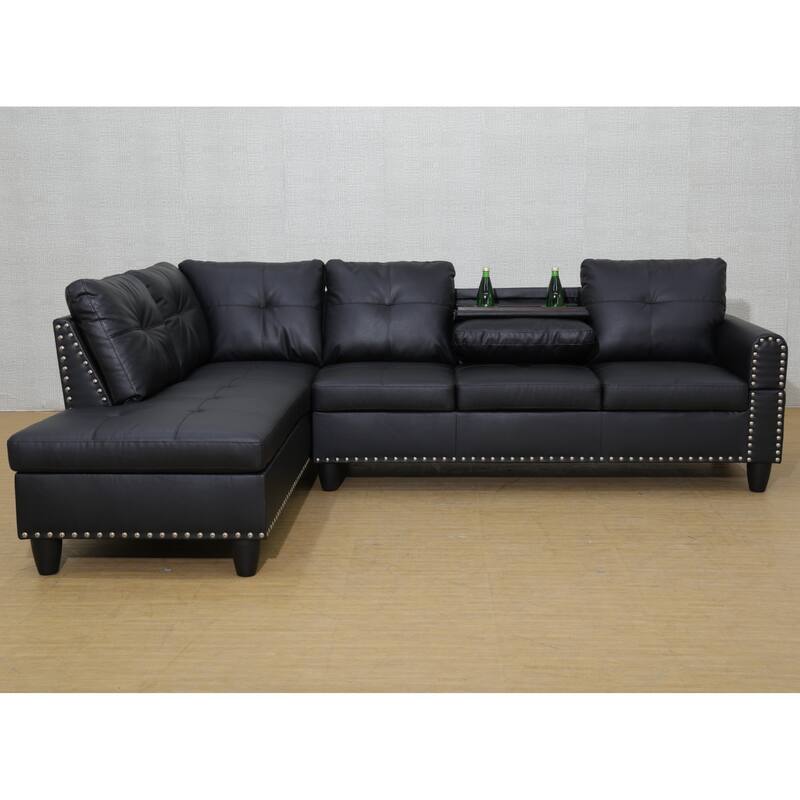 KISRAIS 97.5" Wide 2-Piece Vegan Leather Sectional Sofa Set for Small Space