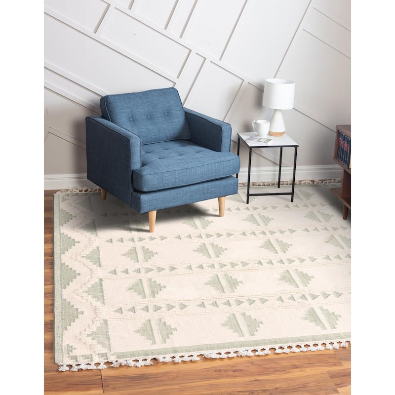 Contemporary Izhobert Collection Area Rug - Aquamarine-White - 8' Square