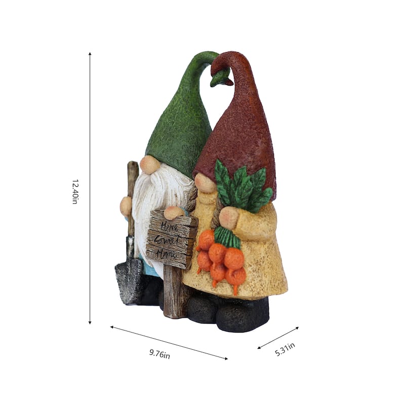 Couple Gnomes with Sign Outdoor Garden Statue - 12.5"