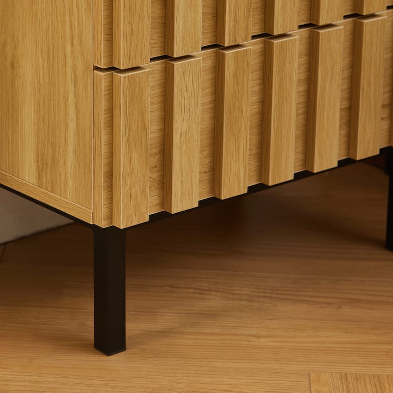 Mid Century Woodgrain Nightstand Pair 2 Drawers Bedside Table