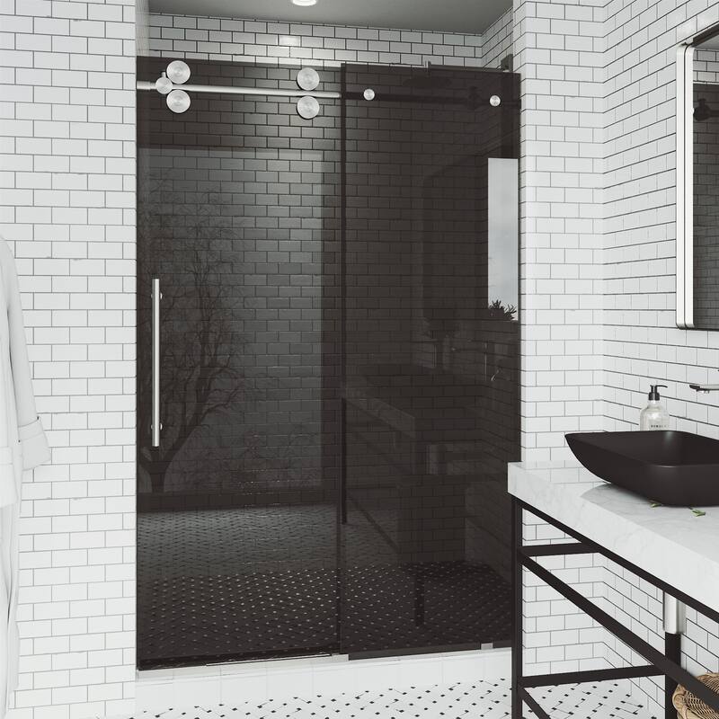 VIGO Elan Frameless Sliding Shower Door - 56" to 60" W x 74" H - Stainless Steel