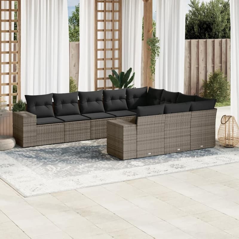 vidaXL Patio Sofa Set with Cushions Outdoor Conversation Furniture Poly Rattan