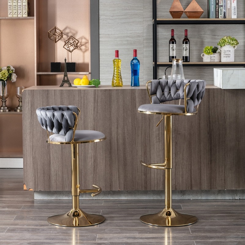 Back Bar Luxury Grey Bar Stools Carpi Bar Stool Velvet Fabric - Main Image