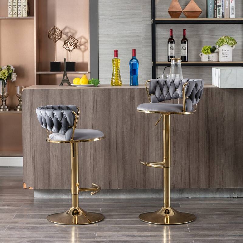 Modern and Luxury Bar Stools With Back And Footrest(Set of 2)Grey - Set of 2