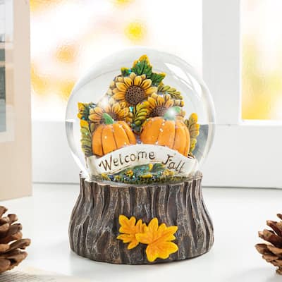Glitzhome 100mm 5.75''H Fall Sunflower and Pumpkin Resin Waterglobe