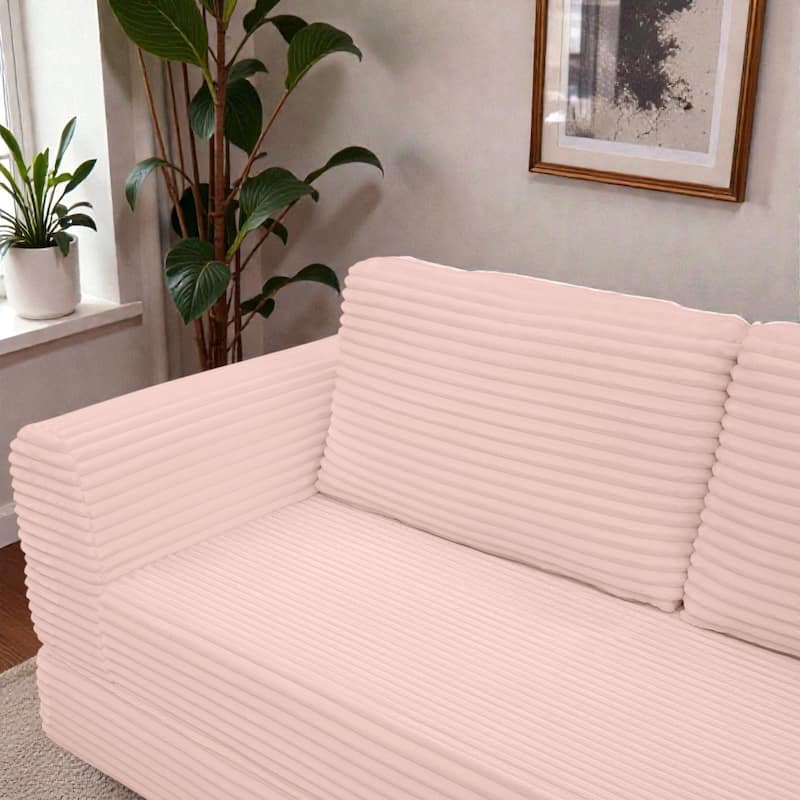 2 in 1 Folding Sofa Bed Loveseat, Corduroy Convertible Sleeper Couch with Pillows, Boneless Floor Futon