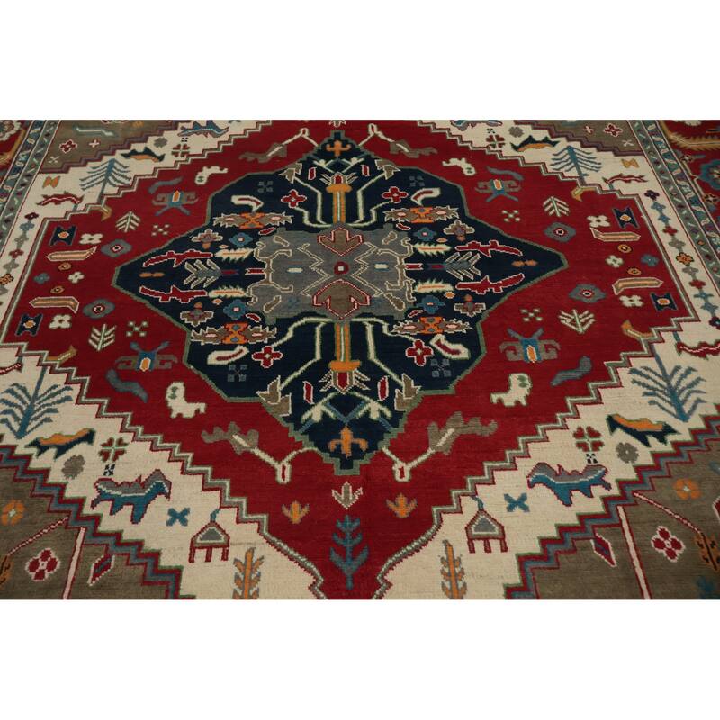 Hand Knotted Oriental 100% Wool Carpet Traditional Medallion Multi-Colored Heriz (serapi) Area Rug - 10' 0'' X 8' 2''