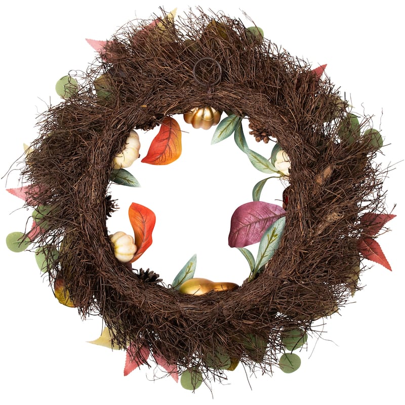 Pumpkin Pinecone Gourd Grapevine Artificial Thanksgiving Wreath 24"