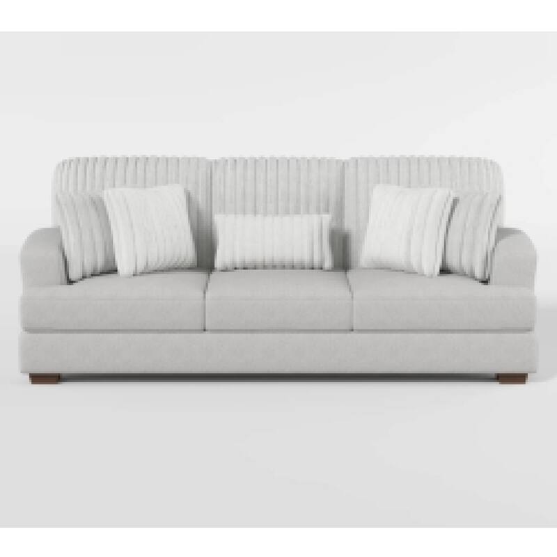 Witz Sofa, 96 Inch, 5 Pillows, Ribbed Texture Light Gray Corduroy