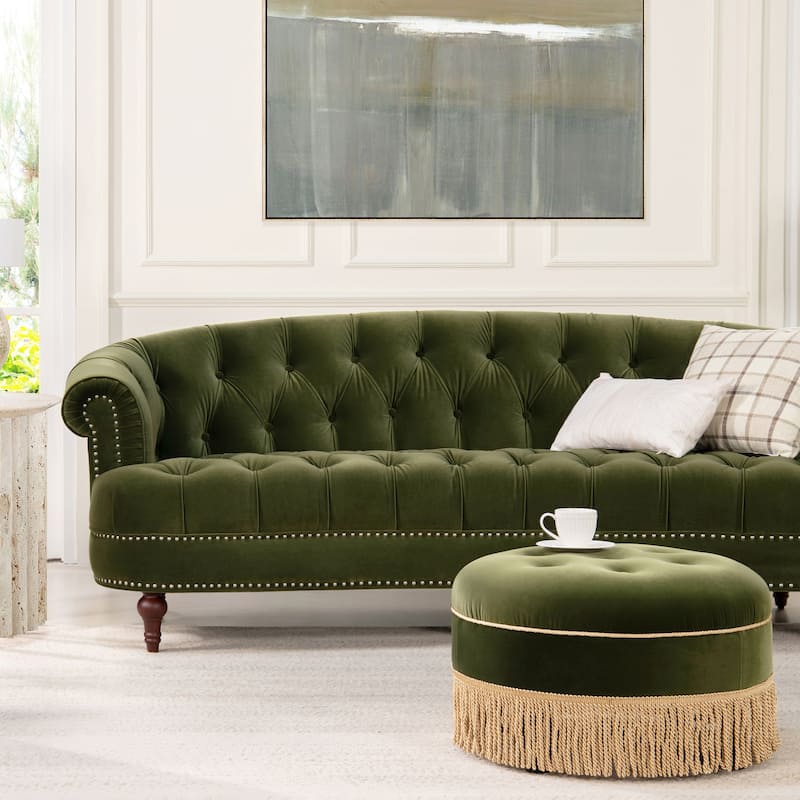 La Rosa 84" Mid-Century Modern Velvet Upholstered Chesterfield Tufted Sofa