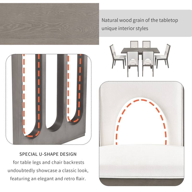 Dining Table Set for 6, Farmhouse Rectangular Dining Table and 6 Upholstered Chairs Ideal for Dining Room