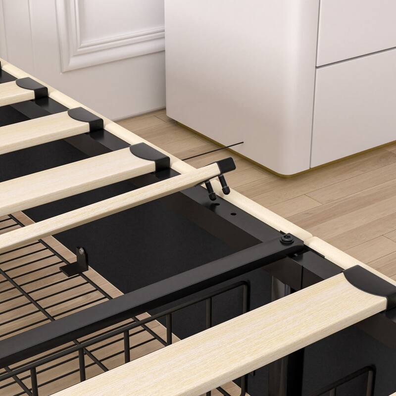 VECELO Upholstered Bed Frame with 4 Storage Drawers Full Queen Heavy Duty Platform with Adjustable Linen Headboard