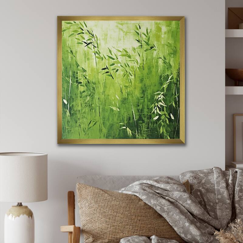 Designart "Kitchen Fennel Herbs Fantasy III" Herbs Wall Decor Green Traditional Entryway Framed Wall Art - 36 in. wide x 36 in. high - Gold