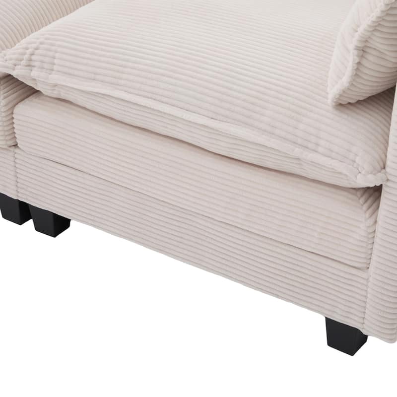 102.95" L-Shaped Corduroy Sectional Sofa with Movable Ottoman