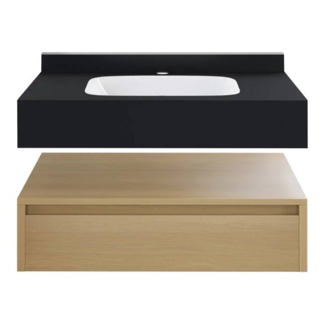 Swiss Madison SM-BV4903 Avancer 36" Wall Mounted Single Basin Vanity - Natural Oak / Black Marble