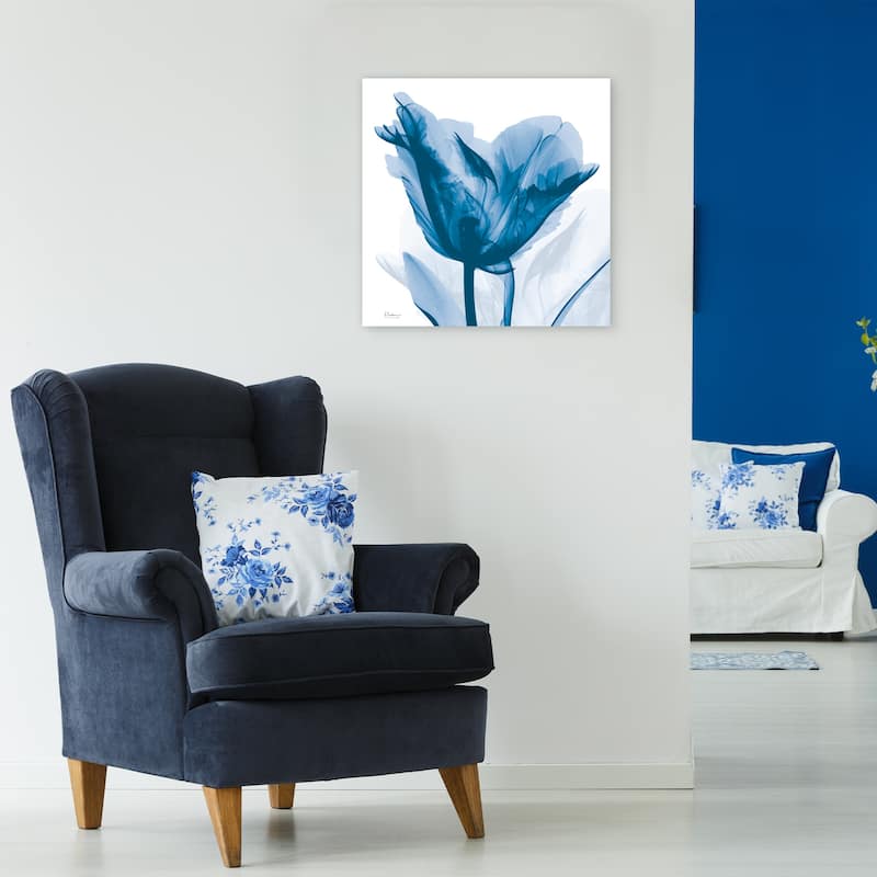 "Lusty Blue Tulip" Frameless Free Floating Tempered Glass Panel Graphic Wall Art