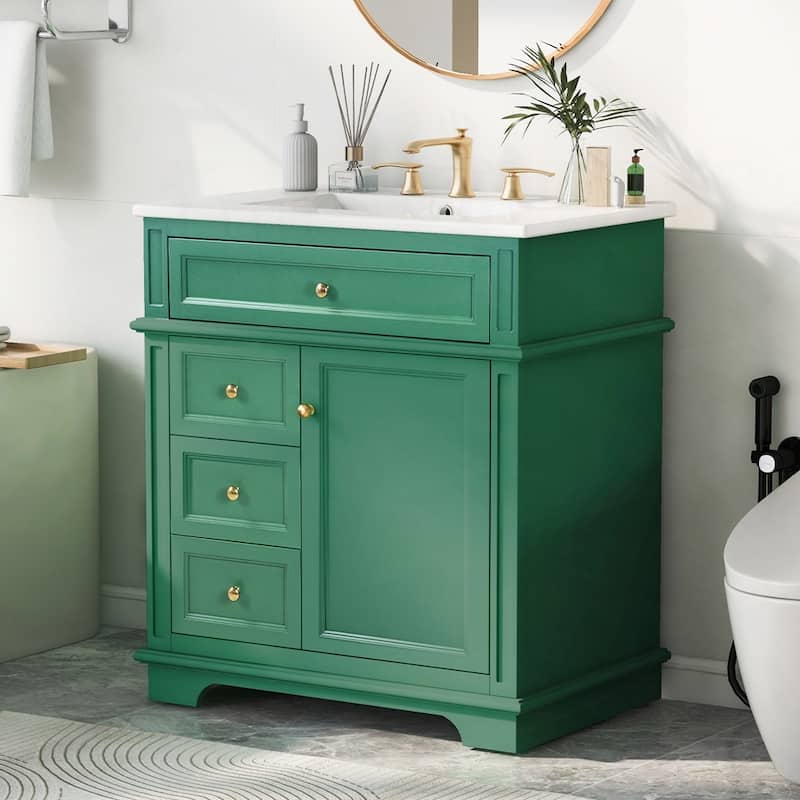 30" Bathroom Vanity with Sink and One Tip-out Drawer - Green