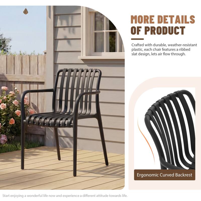 Outdoor Dining Set 5-Piece Stackable Plastic Lightweight Dining Armchair and Extendable Dining Table